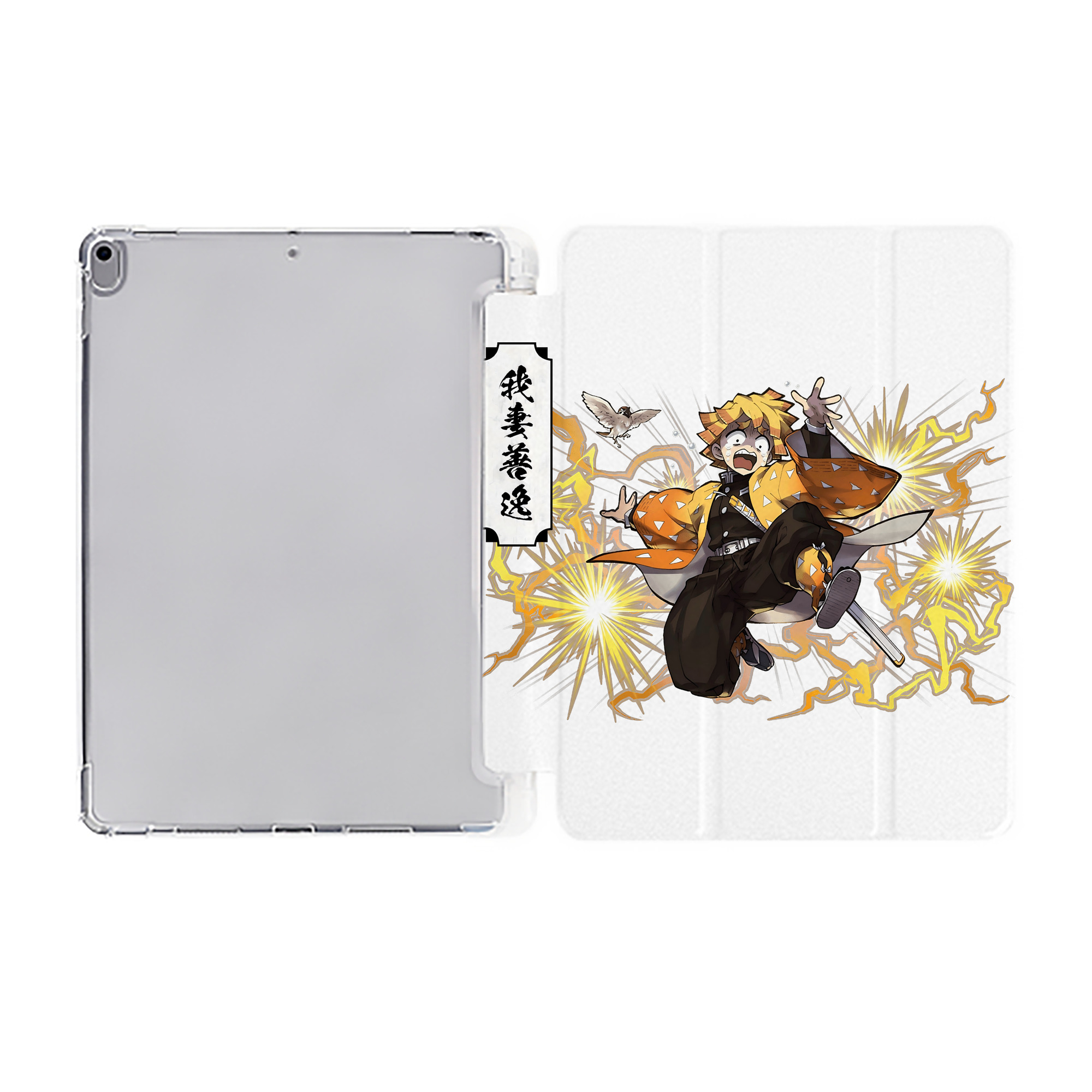 （画像用） 鬼滅の刃（きめつのやいば）我妻 善逸／あがつま ぜんいつ Agatsuma Zenitsu IPad ケース ペン収納付き 三つ折りスタンド PUレザー×シリコン 対応機種9.5/10.5/10.9インチ
